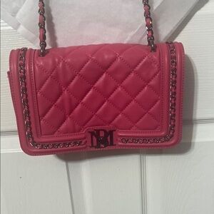 Badgley Mischka Pink Crossbody Bag with Quilted Design and Chain Strap
